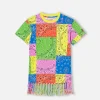 Baumwollkleid für Mädchen mit fluoreszierendem Bandana-Print