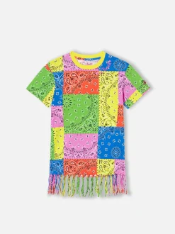 Baumwollkleid für Mädchen mit fluoreszierendem Bandana-Print
