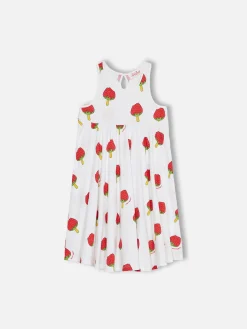 Baumwollkleid für Mädchen Masha mit Erdbeer-Eis am Stiel-Print