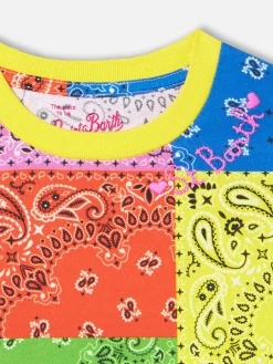 Baumwollkleid für Mädchen mit fluoreszierendem Bandana-Print