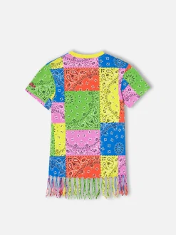 Baumwollkleid für Mädchen mit fluoreszierendem Bandana-Print
