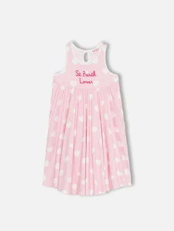 Baumwollkleid Masha für Mädchen mit Print und „I love St Barth“-Stickerei