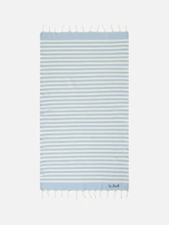 Baumwoll-Strandtuch Fouta mit hellblauem Streifendruck