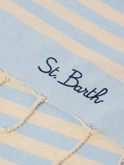 Baumwoll-Strandtuch Fouta mit hellblauem Streifendruck