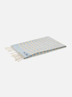 Baumwoll-Strandtuch Fouta mit hellblauem Streifendruck