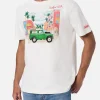 Baumwoll-T-Shirt für Herren mit platziertem Aufdruck und Surfin'USA-Stickerei