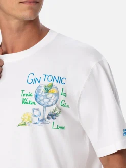 Baumwoll-T-Shirt für Herren mit Gin-Tonic-Aufdruck und Stickerei