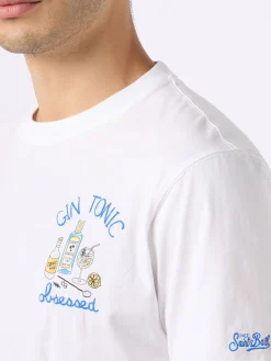 Baumwoll-T-Shirt für Herren mit Gin Tonic-Stickerei