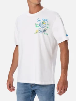 Baumwoll-T-Shirt für Herren mit Gin-Tonic-Aufdruck und Stickerei
