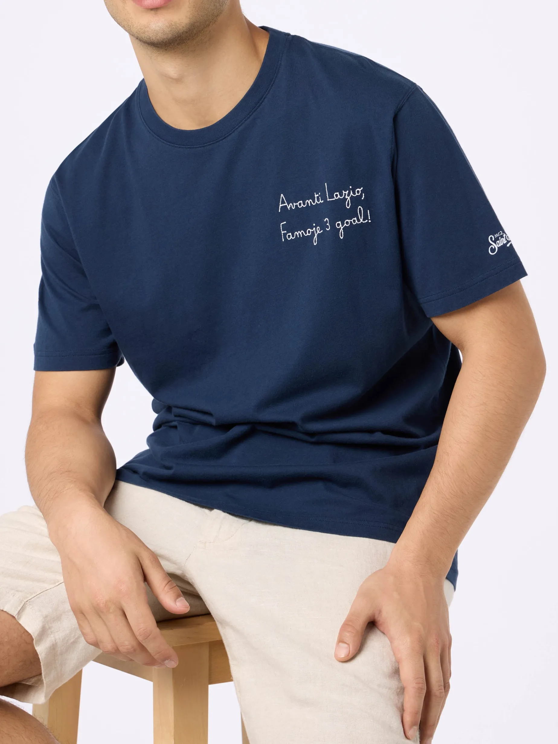 Baumwoll-T-Shirt für Herren mit Stickerei „Avanti Lazio, Famoje 3 Goal!“ | SS LAZIO SPECIAL EDITION
