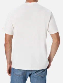 Baumwoll-T-Shirt für Herren mit platziertem Aufdruck und Surfin'USA-Stickerei