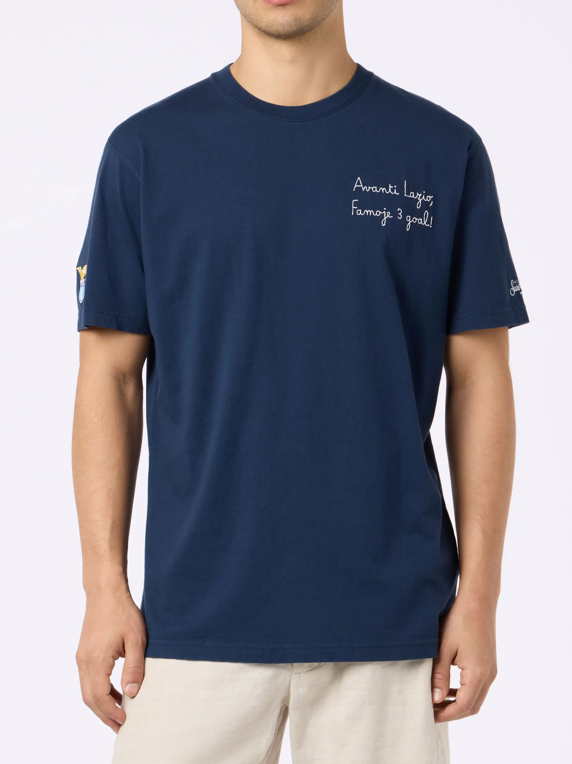 Baumwoll-T-Shirt für Herren mit Stickerei „Avanti Lazio, Famoje 3 Goal!“ | SS LAZIO SPECIAL EDITION