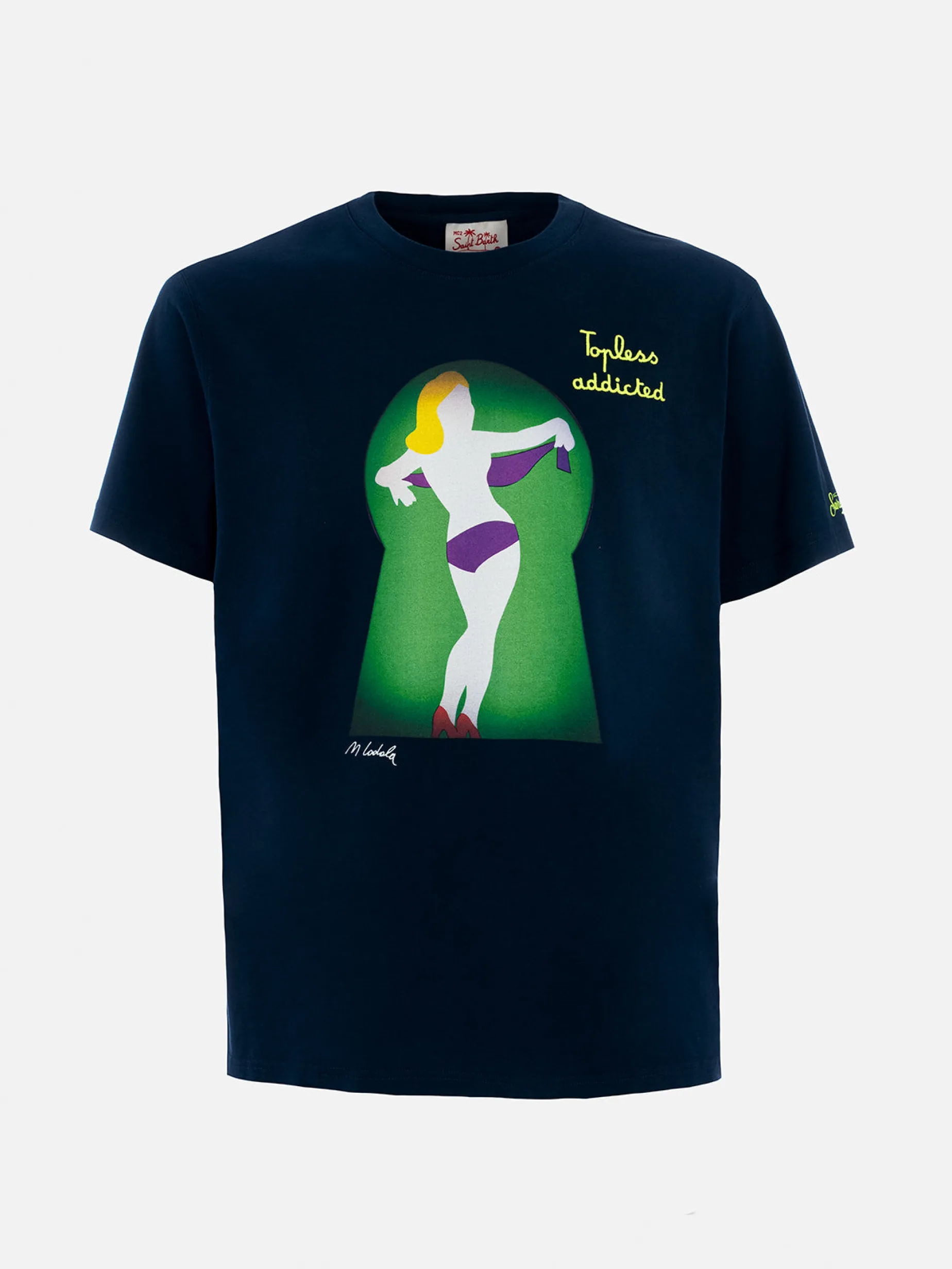 Baumwoll-T-Shirt für Herren mit platziertem Lodola-Aufdruck und Stickerei | MARCO LODOLA SPECIAL EDITION