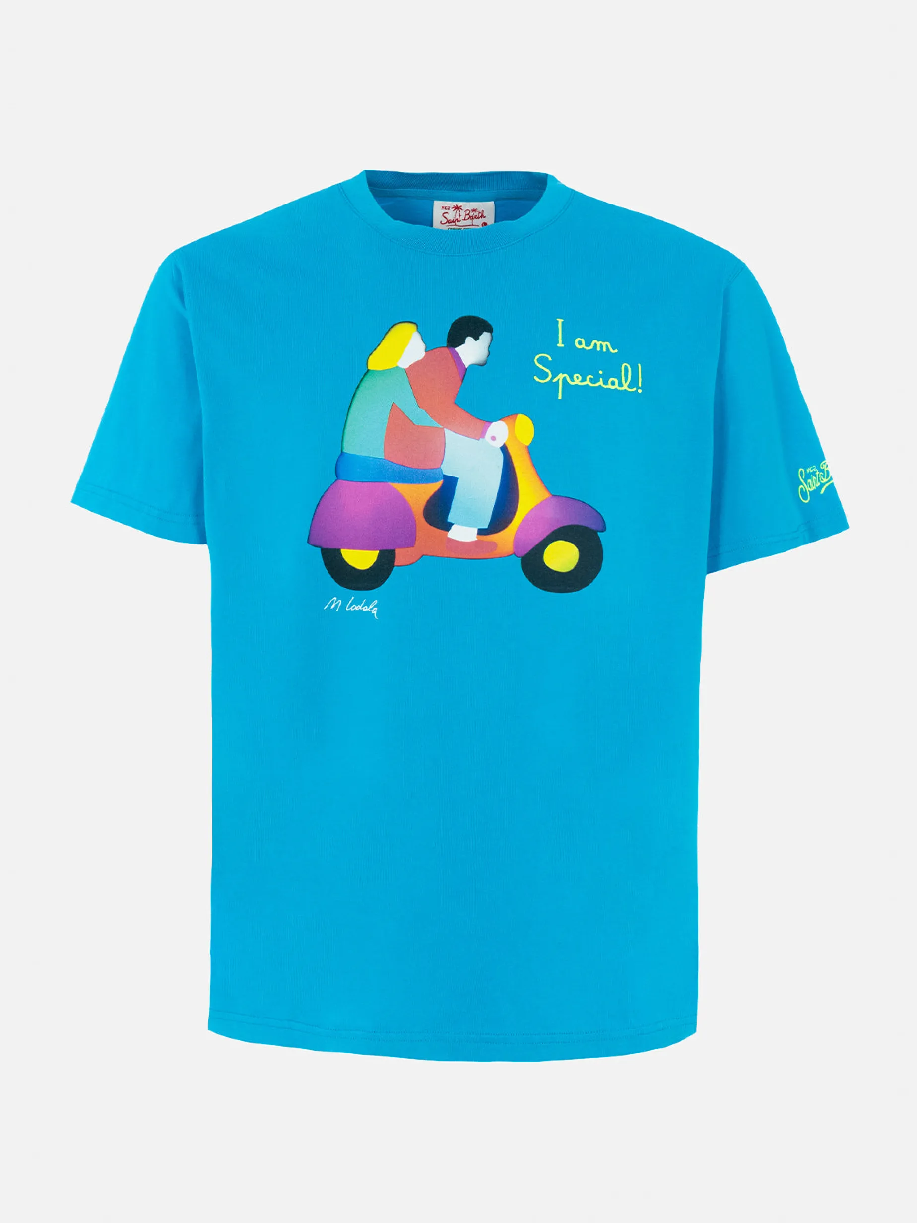 Baumwoll-T-Shirt für Herren mit platziertem Lodola-Aufdruck und Stickerei | MARCO LODOLA SPECIAL EDITION