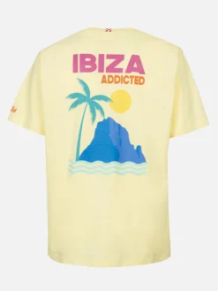 Baumwoll-T-Shirt für Herren mit platziertem „Ibiza Addicted“-Postkartendruck