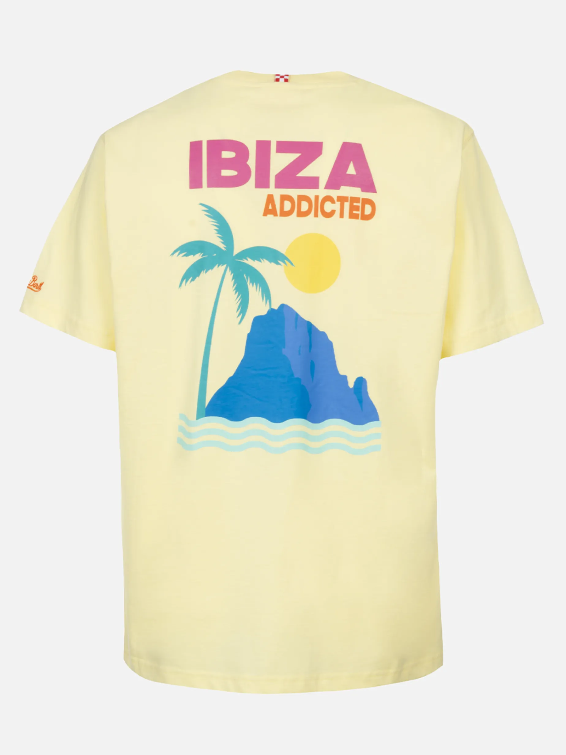 Baumwoll-T-Shirt für Herren mit platziertem „Ibiza Addicted“-Postkartendruck