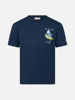 Baumwoll-T-Shirt für Jungen mit Schlumpf-Aufdruck und St. Barth Surfer-Stickerei | DIE SCHMURF-SONDEREDITION