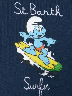 Baumwoll-T-Shirt für Jungen mit Schlumpf-Aufdruck und St. Barth Surfer-Stickerei | DIE SCHMURF-SONDEREDITION