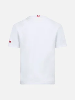 Baumwoll-T-Shirt für Jungen mit der Stickerei „Me ne vado in un lambo“.