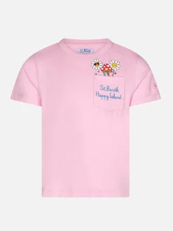Baumwoll-T-Shirt für Mädchen mit St. Barth Happy Island-Stickerei