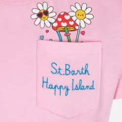 Baumwoll-T-Shirt für Mädchen mit St. Barth Happy Island-Stickerei
