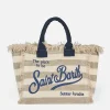 Beige gestreifte Vanity-Einkaufstasche aus Baumwollcanvas