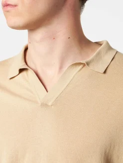 Beige gestricktes Polo-T-Shirt für Herren