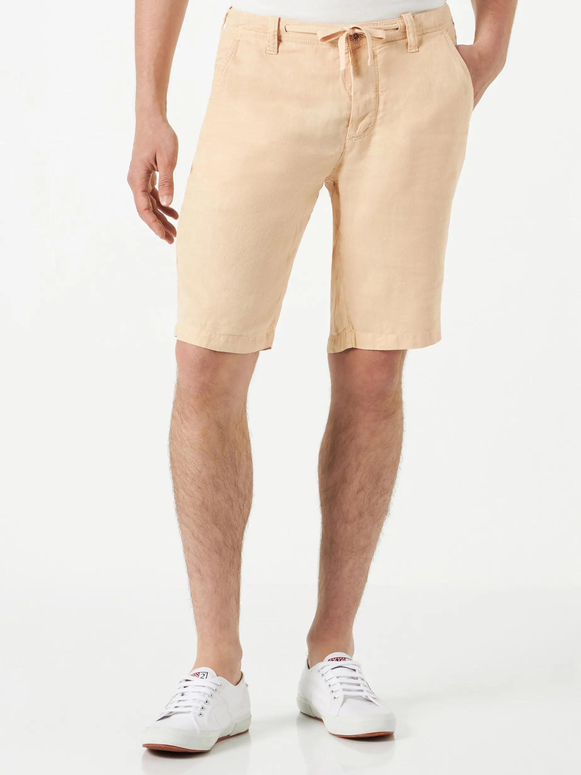 Beige Leinen-Bermudashorts