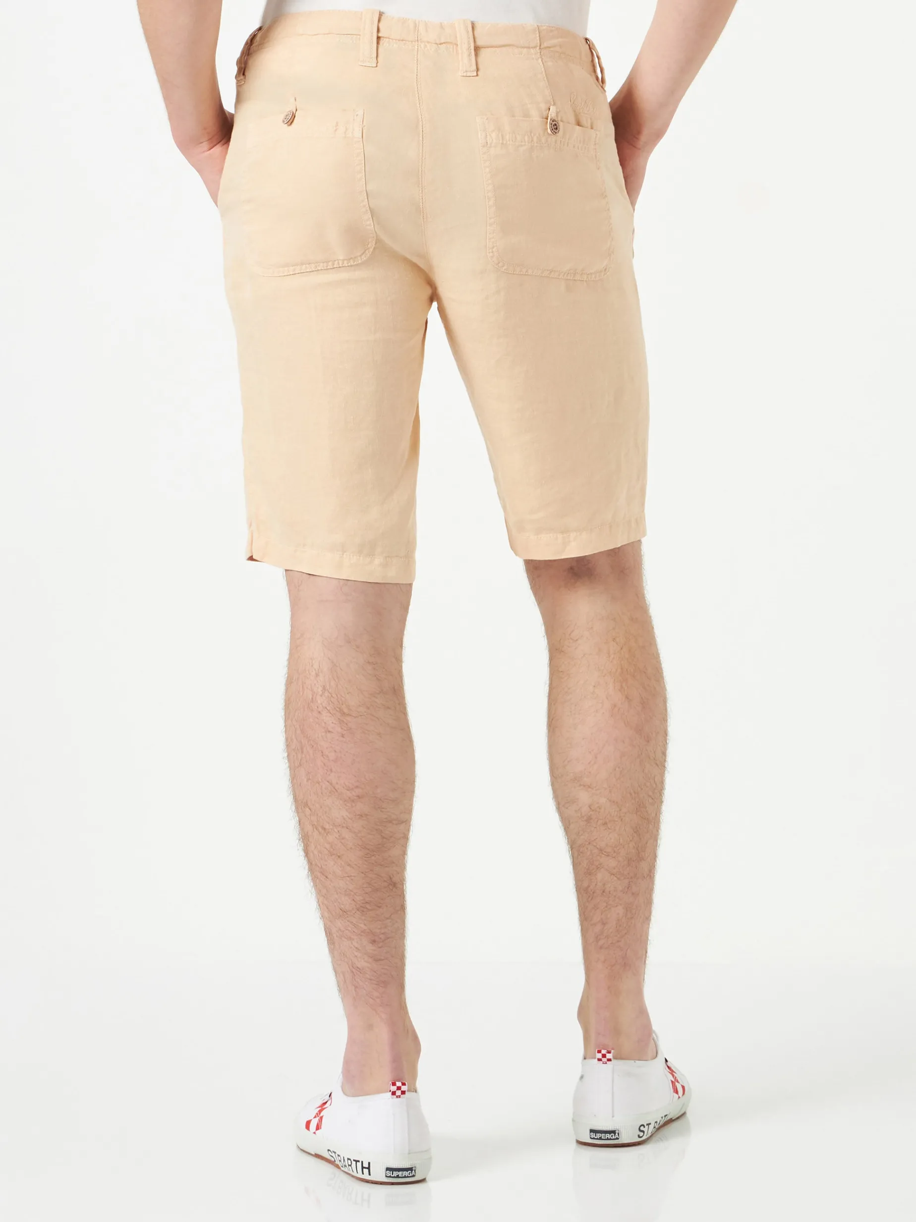 Beige Leinen-Bermudashorts