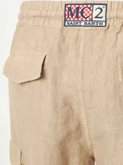 Beige Leinen-Bermudashorts für Herren
