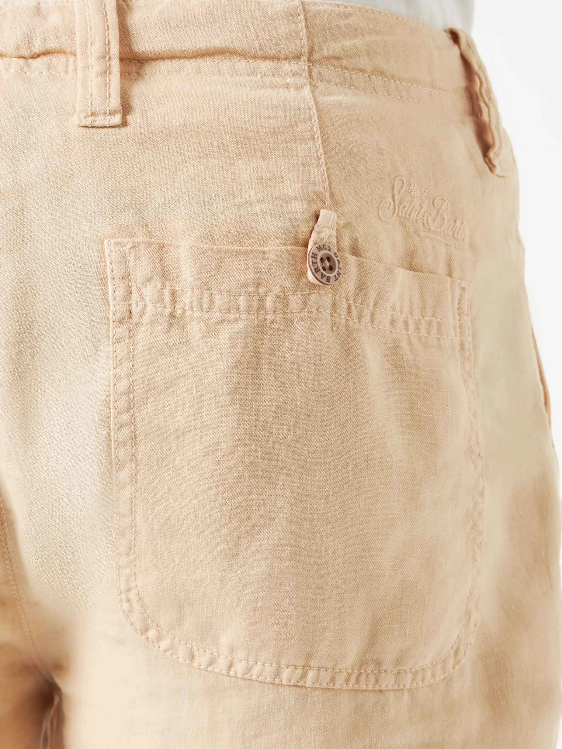 Beige Leinen-Bermudashorts