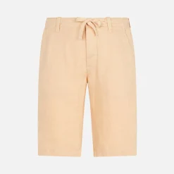 Beige Leinen-Bermudashorts