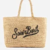 Beige Strandtasche aus Raffiabast mit Baumwollbeutel