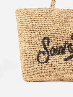 Beige Strandtasche aus Raffiabast mit Baumwollbeutel