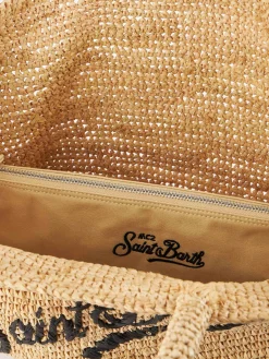 Beige Strandtasche aus Raffiabast mit Baumwollbeutel