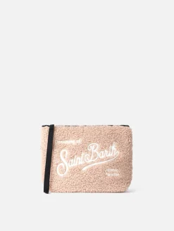 Beige Teddy-Pochette Aline mit Logo-Stickerei
