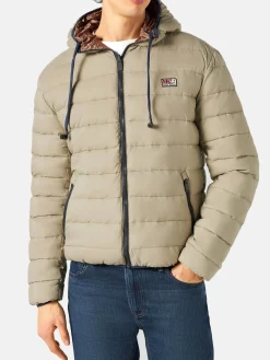 Beigefarbene Herren-Daunenjacke mit doppeltem Gesicht