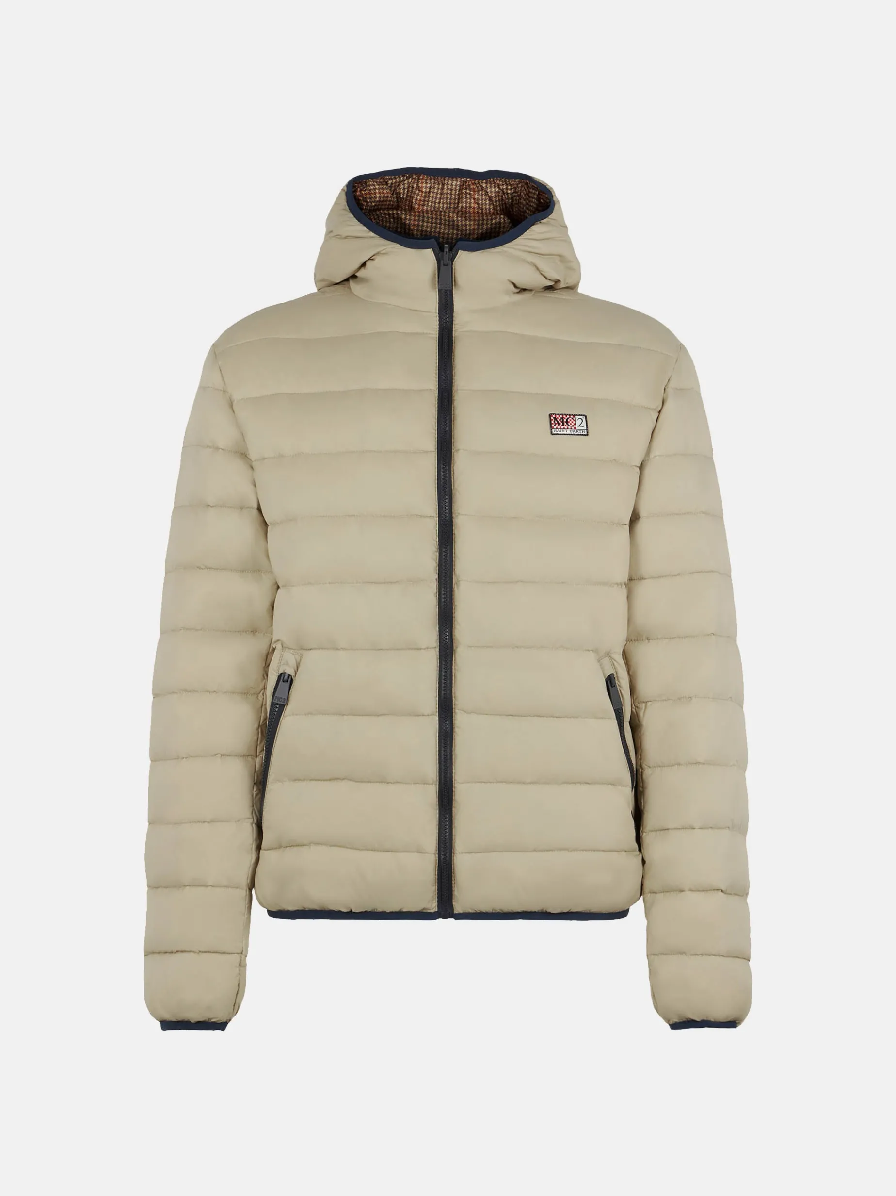 Beigefarbene Herren-Daunenjacke mit doppeltem Gesicht
