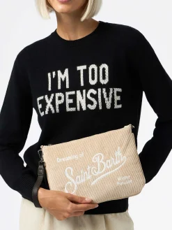 Beigefarbene Parisienne-Tasche aus Cord mit Kette