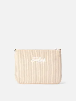 Beigefarbene Parisienne-Tasche aus Cord mit Kette