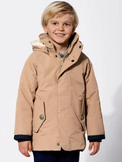 Beigefarbene Voyager Jr Parkajacke für Jungen mit Kapuze