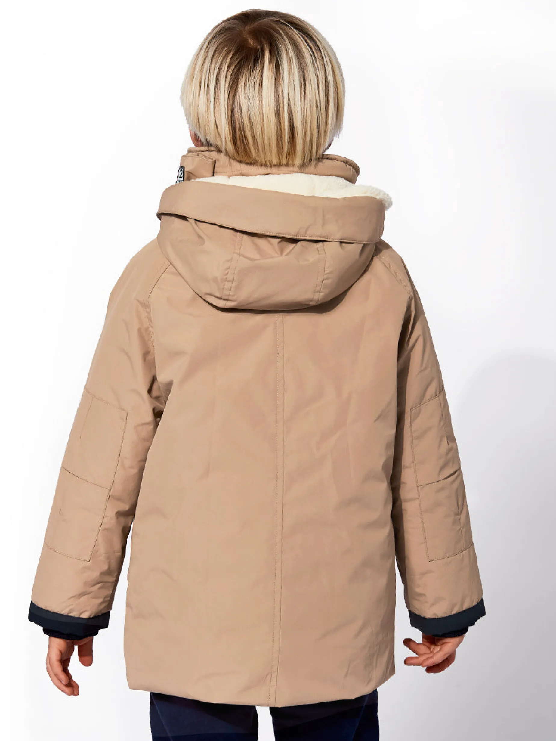Beigefarbene Voyager Jr Parkajacke für Jungen mit Kapuze