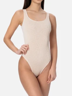 Beigefarbener Crinkle-Badeanzug für Damen Lora