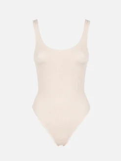 Beigefarbener Crinkle-Badeanzug für Damen Lora