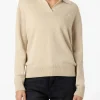 Beigefarbener Damenpullover Eze mit Polokragen