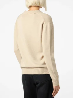 Beigefarbener Damenpullover Eze mit Polokragen