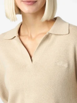 Beigefarbener Damenpullover Eze mit Polokragen