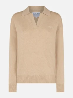 Beigefarbener Damenpullover Eze mit Polokragen