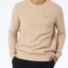 Beigefarbener Herrenpullover aus Stretchwolle mit St. Barth-Stickerei