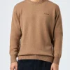Beigefarbener Herrenpullover mit Rundhalsausschnitt und St. Barth-Stickerei